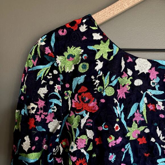 SALONI Florence Playsuit Size 6 Navy Blue Floral Embroidered Silk Long Sleeve - Picture 3 of 16